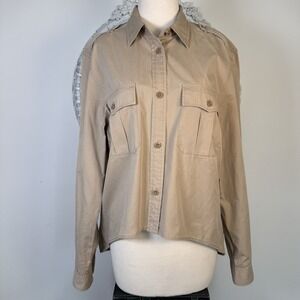 Ralph Lauren Denim Supply Shirt Jacket Womens Shacket Military Khaki Hi Lo Hem L
